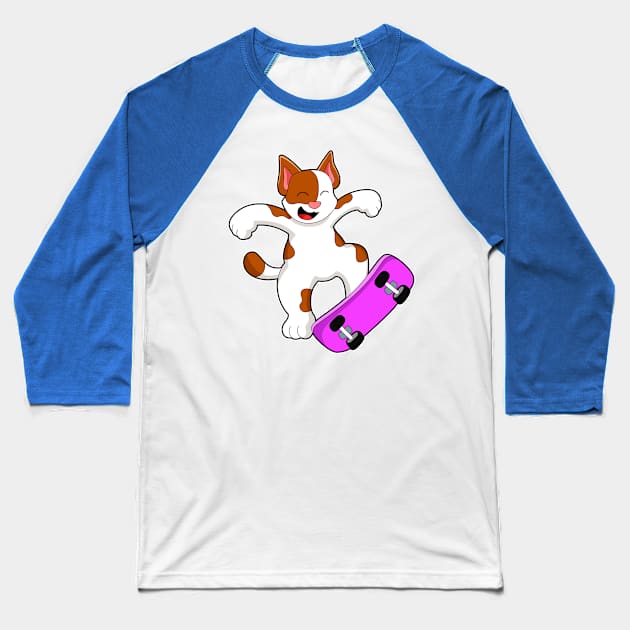 Cat as Skater with Skateboard Baseball T-Shirt by Markus Schnabel